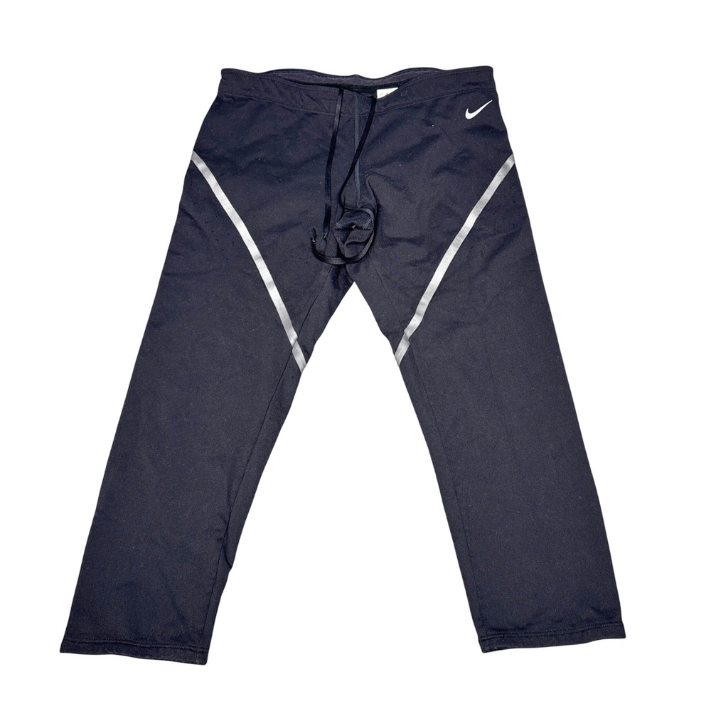 Nike Dri-FIT‎ Womens Black Reflective Running Leggings Cropped Size M Zip Pocket